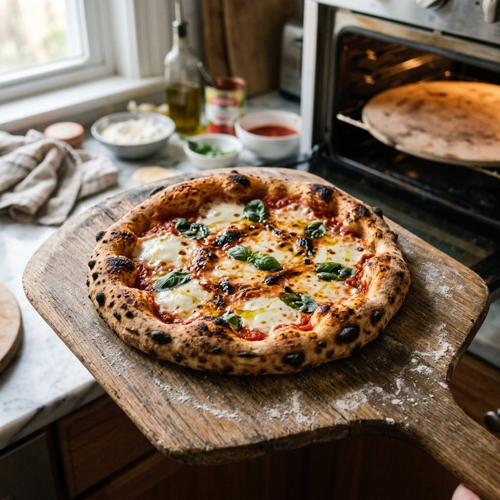 Homemade Neapolitan pizza with perfect char