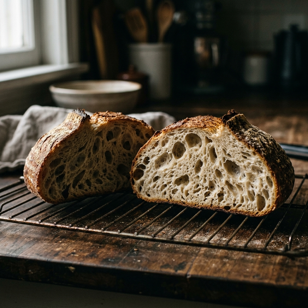 Sourdough loaf with beautiful open crumb